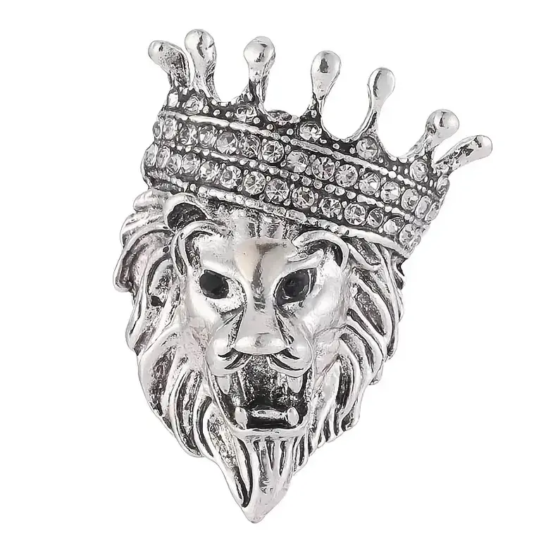 Ecliff Elie Silver Lion Head with Diamond Crown Brooch