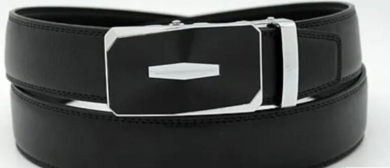 Ecliff Elie Adjustable Black Leather belt (Black and Silver Buckle) XL