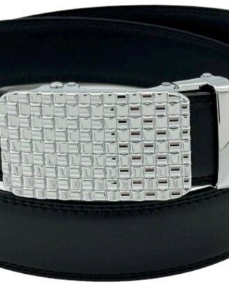 Ecliff Elie Ajustable leather black with Silver Rigid Plaque Belt L