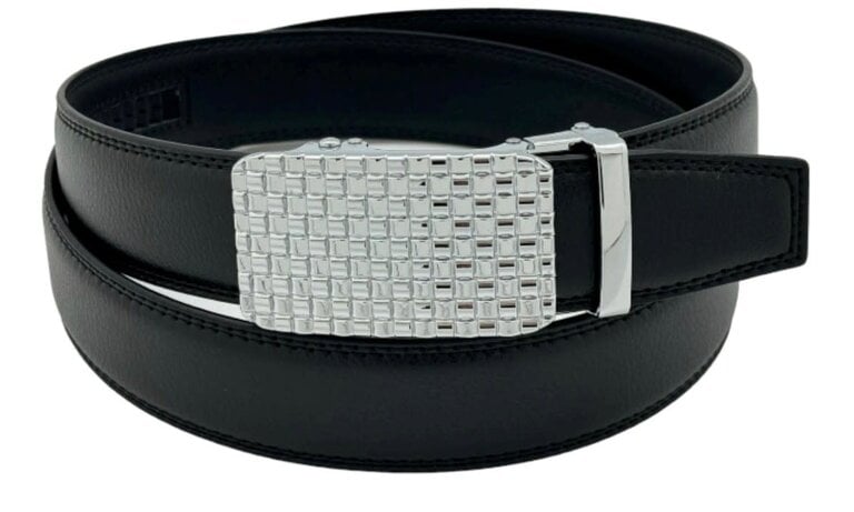 Ecliff Elie Ajustable leather black with Silver Rigid Plaque Belt XL