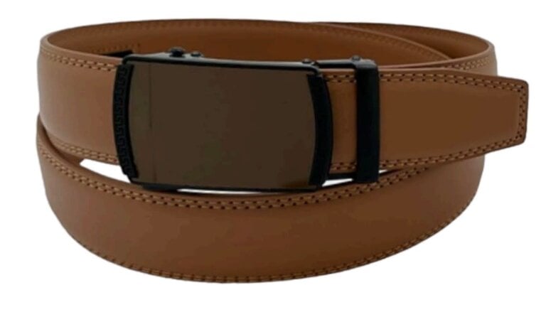 Ecliff Elie Tan Leather Belt (Tan Plaque Buckle) L