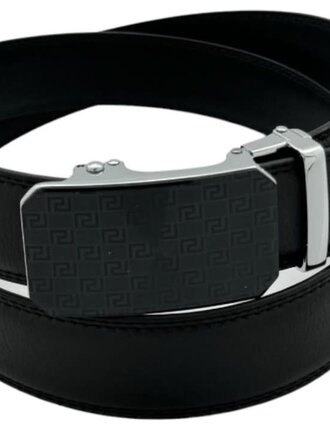 Ecliff Elie Adjustable Black Leather (Geometric Design Plaque Buckle) Belt M