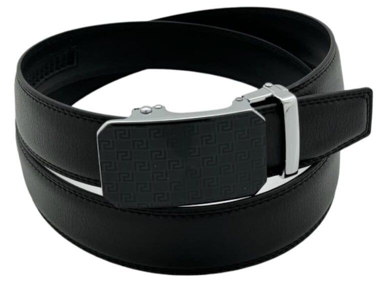 Ecliff Elie Adjustable Black Leather (Geometric Design Plaque Buckle) Belt M