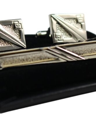 Ecliff Elie Bordered Silver Cufflink & Tie Bar Set