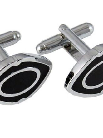 Ecliff Elie Silver and Black Oval Lip Cufflinks