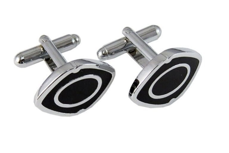 Ecliff Elie Silver and Black Oval Lip Cufflinks