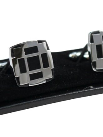 Ecliff Elie Silver and Black Square & Rectangle Design Cufflinks