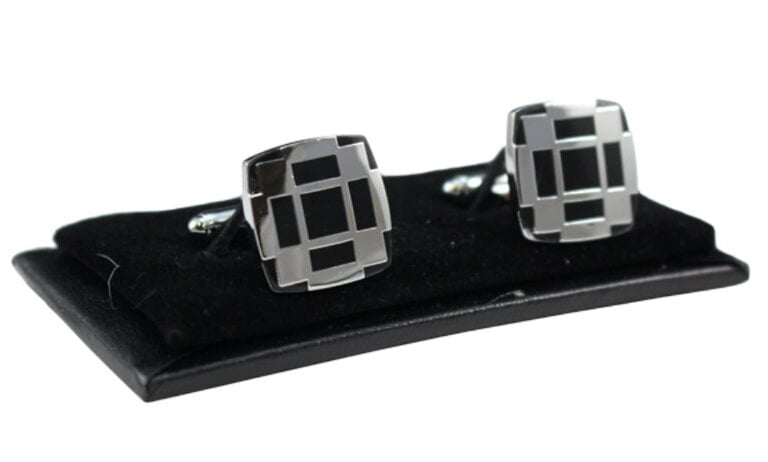 Ecliff Elie Silver and Black Square & Rectangle Design Cufflinks