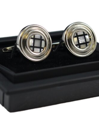 Ecliff Elie Black and White Grid Silver Cuff Links