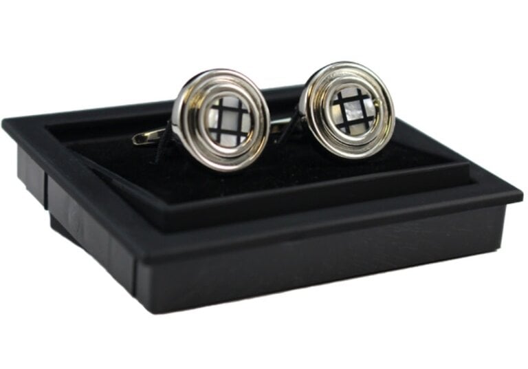 Ecliff Elie Black and White Grid Silver Cuff Links