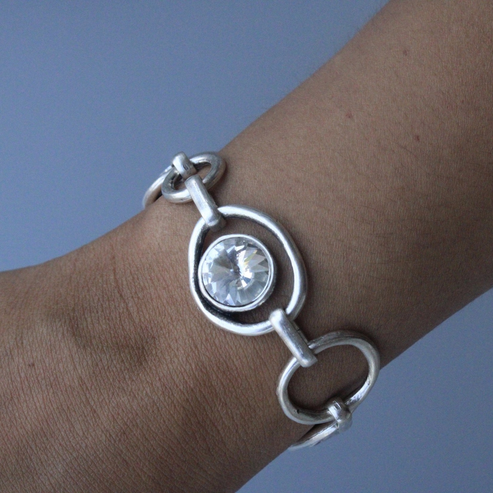 Circle Pewter Bracelet with Clear Crystals