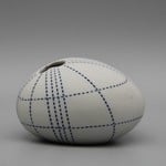 Pebble Bud Vase - White with Dashed Navy Stripe
