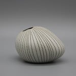 Pebble Bud Vase - White with Brown Dashed Stripe