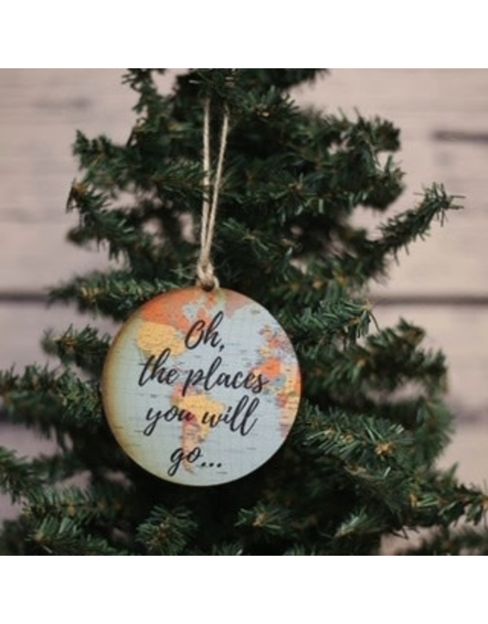 Wooden Oh The Places Map Ornament