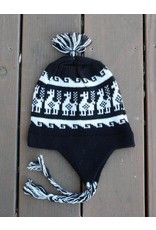 Alpaca Inca Braided Chullo Hat - Black Base with White