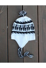 Alpaca Inca Braided Chullo Hat - White Base with Black