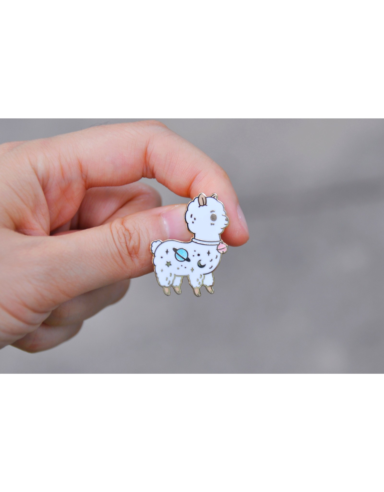 Alpaca Planet Enamel Pin-White/Glitter