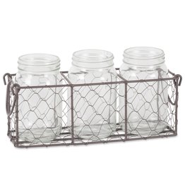 Rustic Bronze Chicken Wire Flatware Caddy W/ Clear Jars