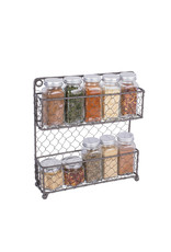 Vintage 2 Tier Chicken Wire Spice Rack-Grey