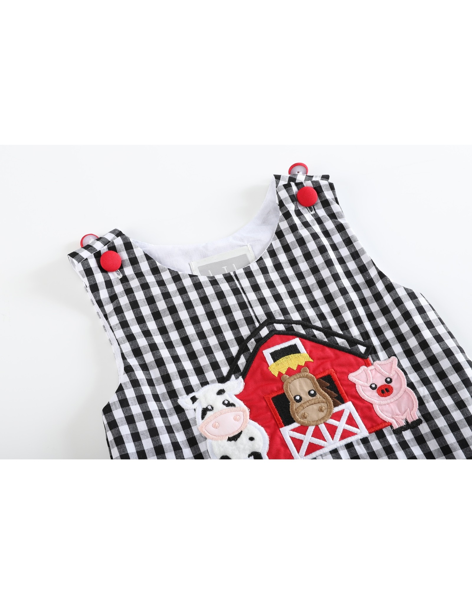 Black Gingham Barn Scene Overalls-2T