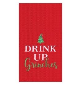 Drink Up Grinch's-Waffle Weave Embroidered Kitchen Towel