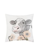 Happy Sunflower Cow-Indoor/Outdoor Embroidered 18" Pillow