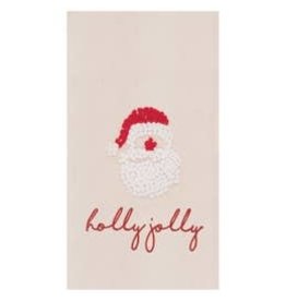 Holly Jolly Santa-Hand Tied French Knot Flour Sack Towel