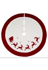 Fabric 48 in. White Christmas Santa/Reindeer Tree Skirt