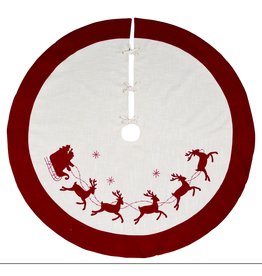 Fabric 48 in. White Christmas Santa/Reindeer Tree Skirt