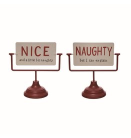 Metal White Naughty or Nice Sign