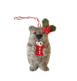 Bear With Gift Wool Ornament