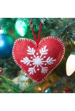 Red Embroidered Heart Wool Ornament