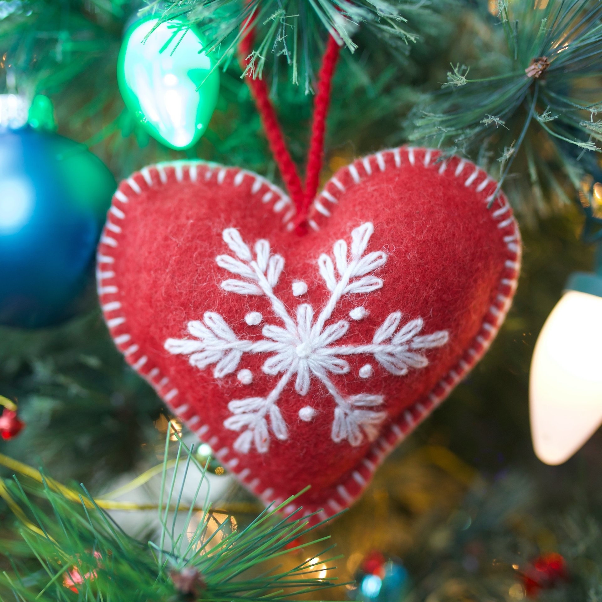 Handmade Heart Christmas Ornament, Fair Trade Embroidered