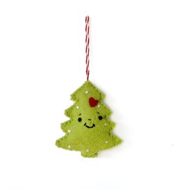 Felt Smiling Green Christmas Tree Wool Ornament