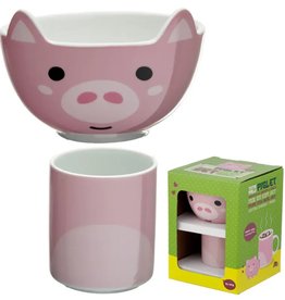 Puckator LTD Children's Adornamals Pig Porcelain Mug and Bowl Set