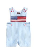 Light Blue Striped Embroidered American Flag Shortalls