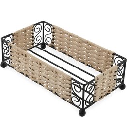 Wire & Rattan Guest Towel Caddy Natural & Black