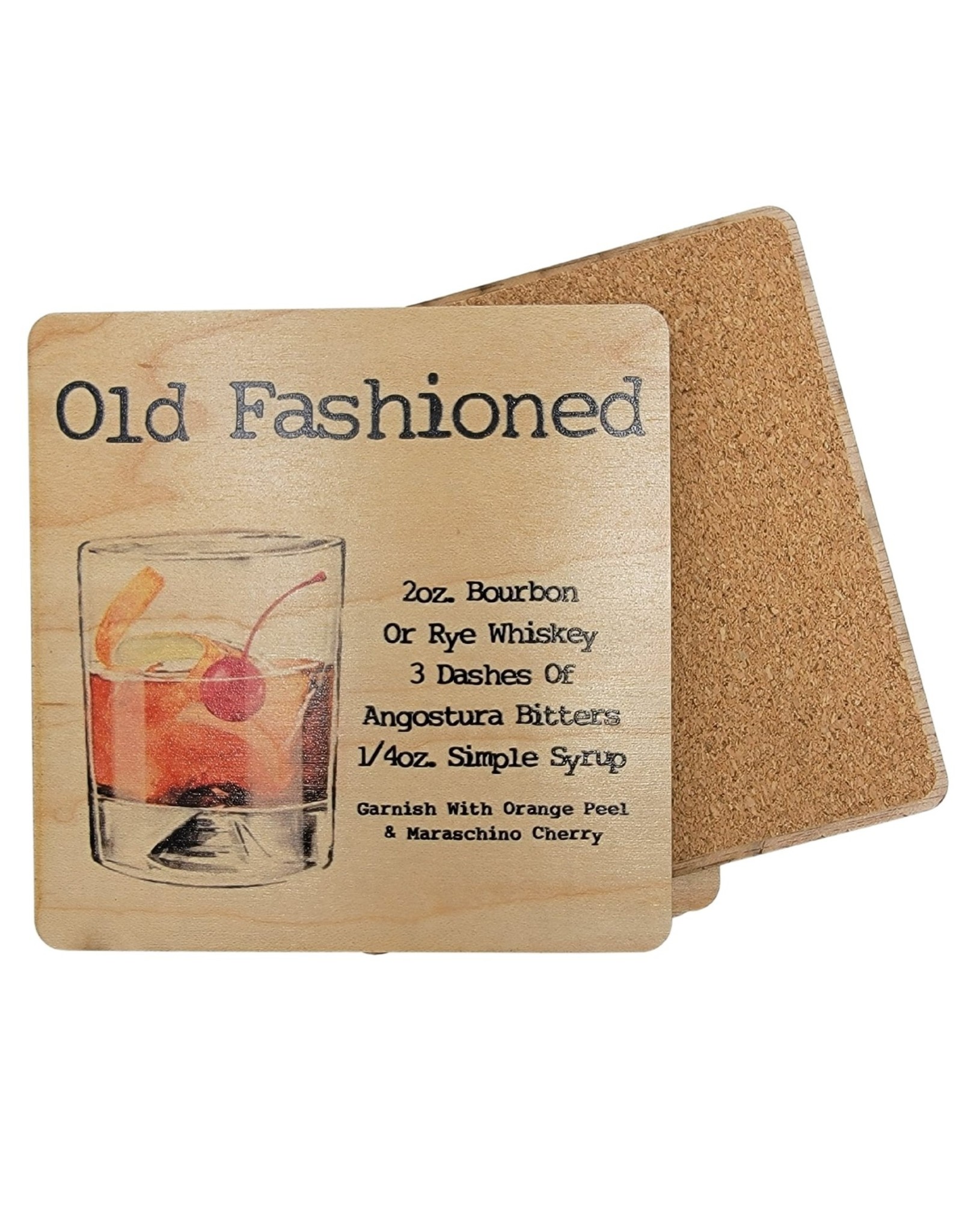 Old Fashioned Cocktail Wooden Bar Coaster