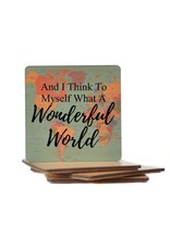 What A Wonderful World Vintage Map Wood Coaster