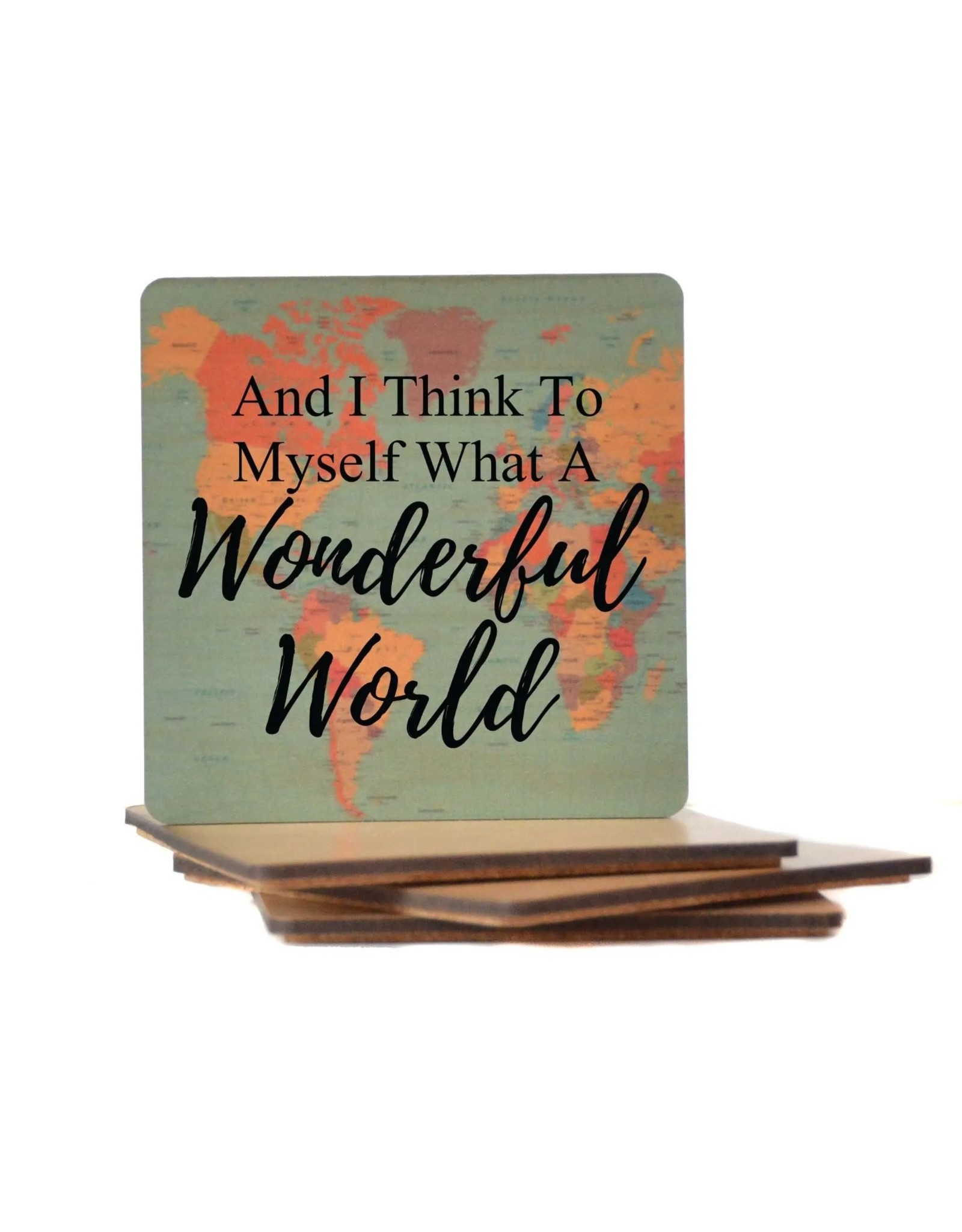 What A Wonderful World Vintage Map Wood Coaster