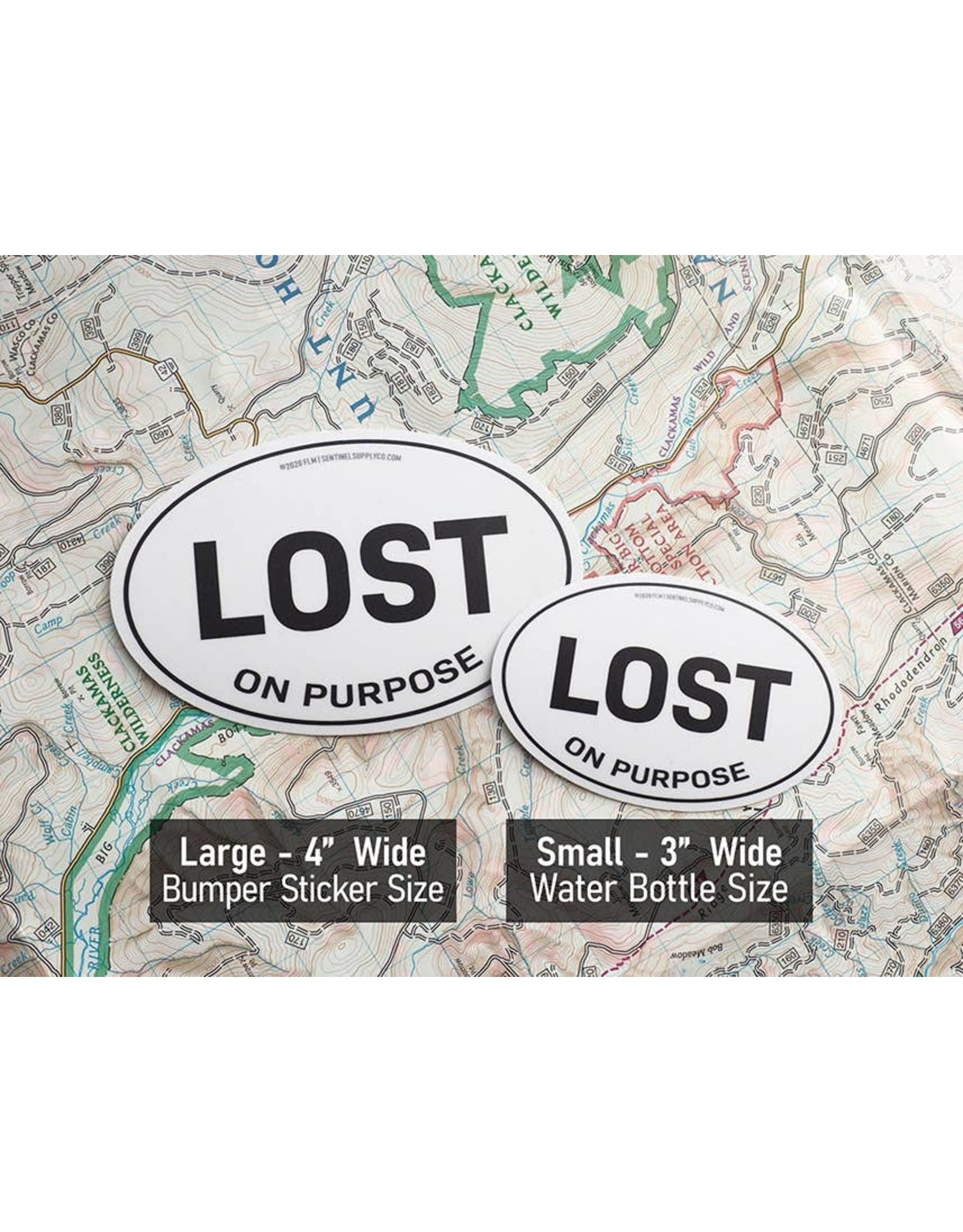Sentinal Supply Lost on Purpose Oval Bumper Sticker, Outdoor Adventure Decal  Sm. Water Bottle Size - 3"
