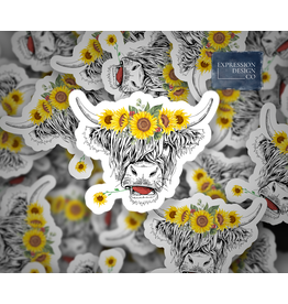Expression Design Summer Sunflower Cow Vinyl Sticker