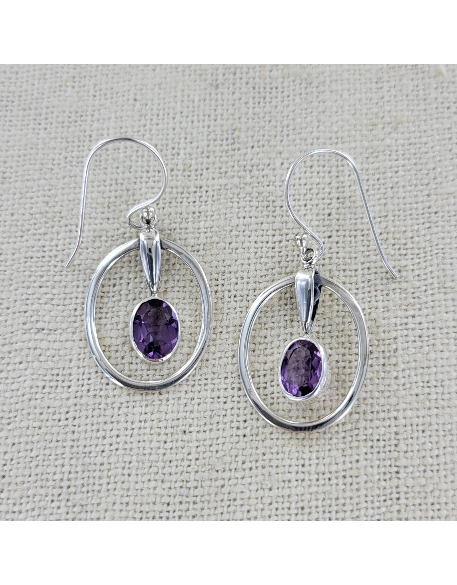 Sadie Green's Jewlery Amethyst Sterling Silver Oval Hoop Earings