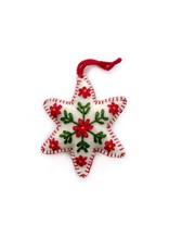 White Six Pointed Star Embroidered Wool Ornament