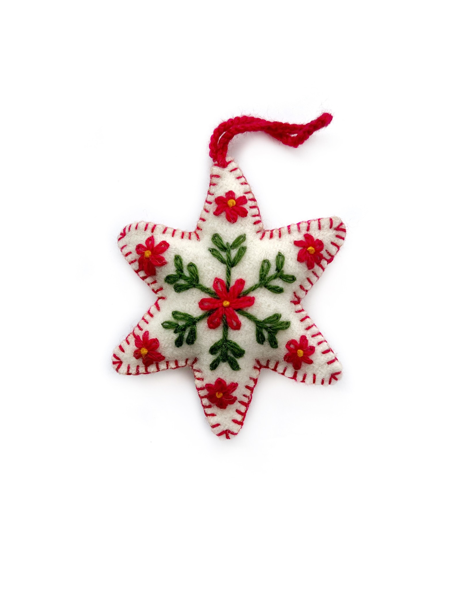 White Six Pointed Star Embroidered Wool Ornament