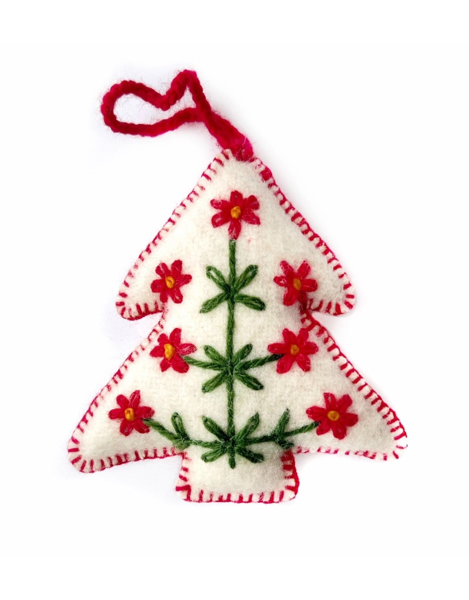 White Tree Embroidered Wool Christmas Ornament