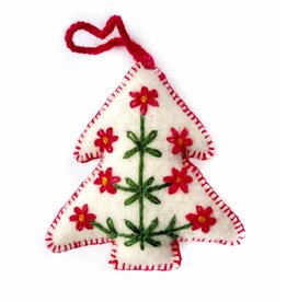 White Tree Embroidered Felted Wool Christmas Ornament