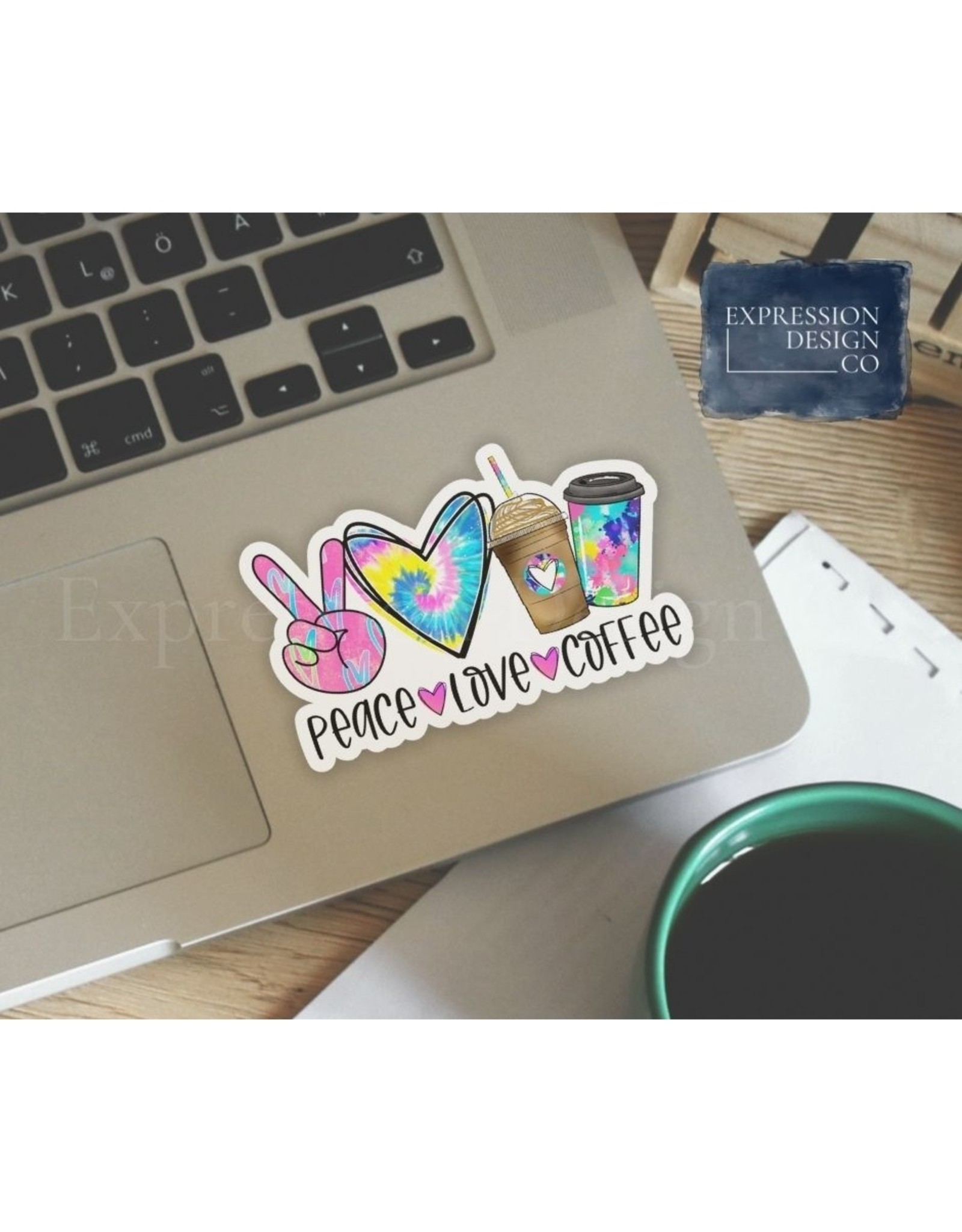 Expression Design Peace Love Coffee Vinyl Sticker