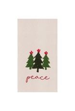 Christmas Peace Trees Hand Tied French Knot Flour Sack Kitchen Towel