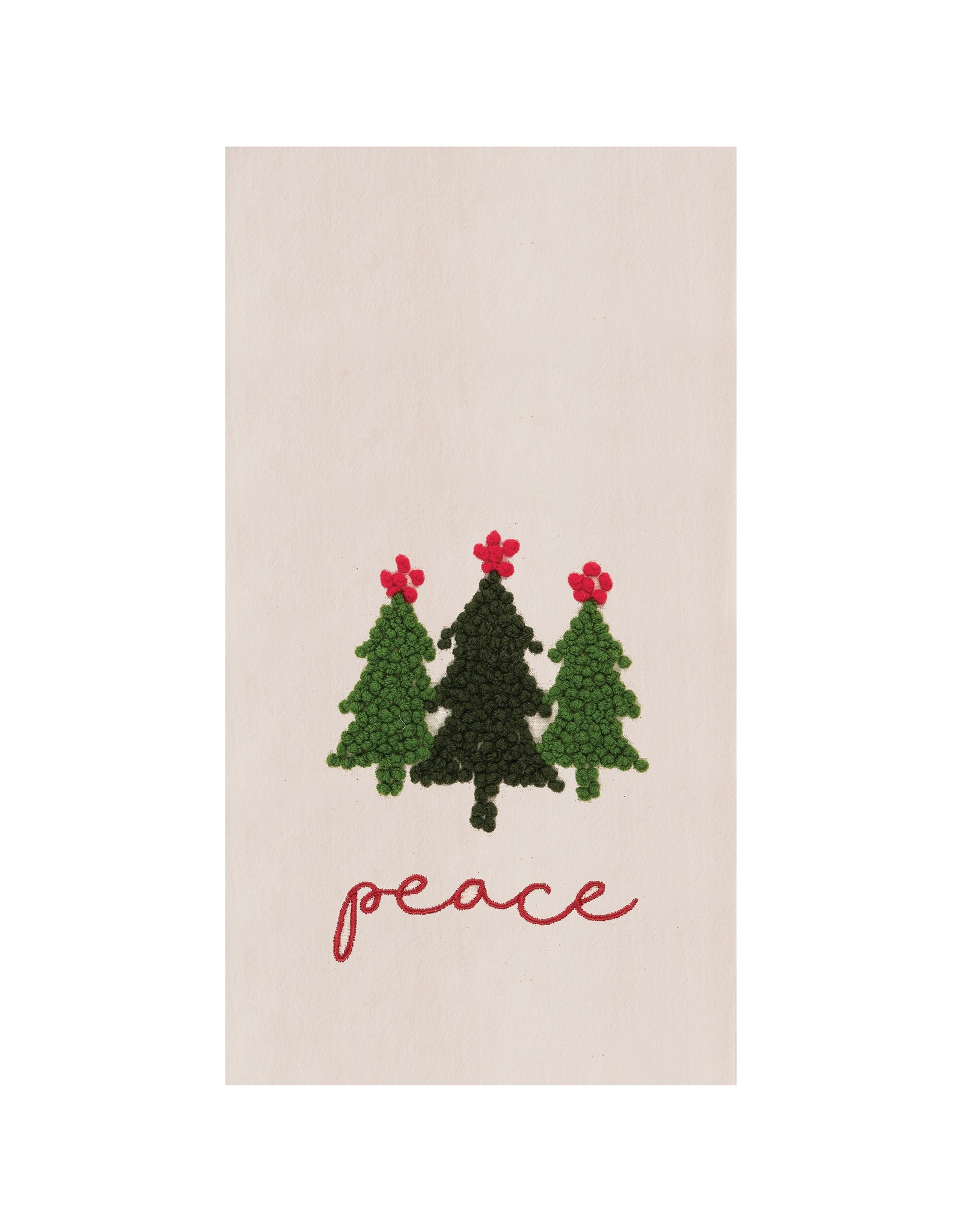 Christmas Peace Trees Hand Tied French Knot Flour Sack Kitchen Towel